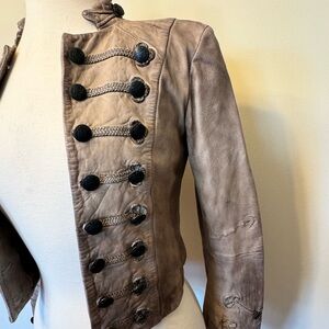 AUTHENTIC All Saints Spitalfields Brocade Cropped Military Lamb Leather Jacket